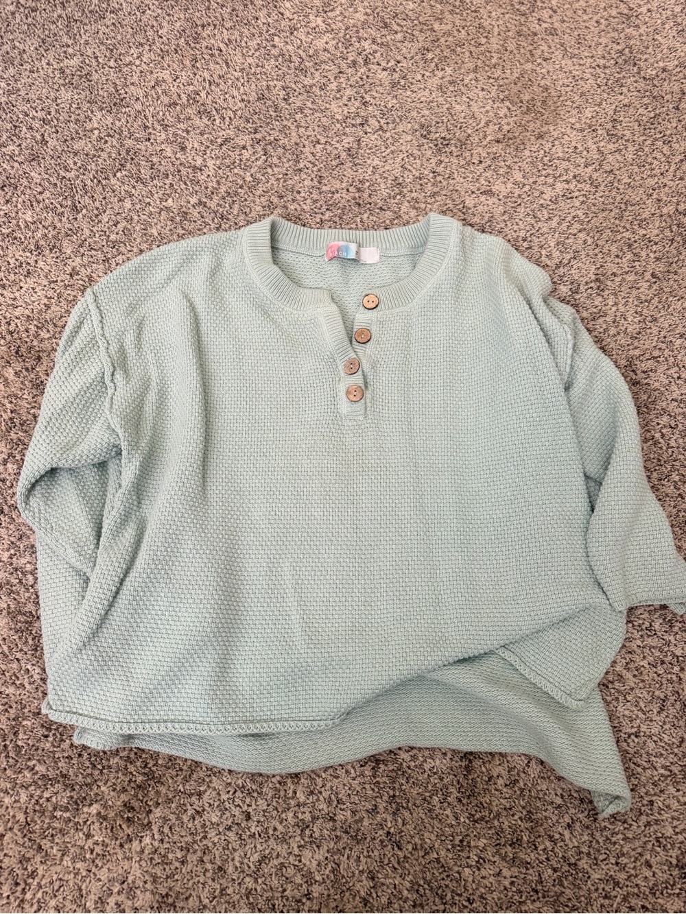 We The Free Mint Waffle Knit Henley Sweater